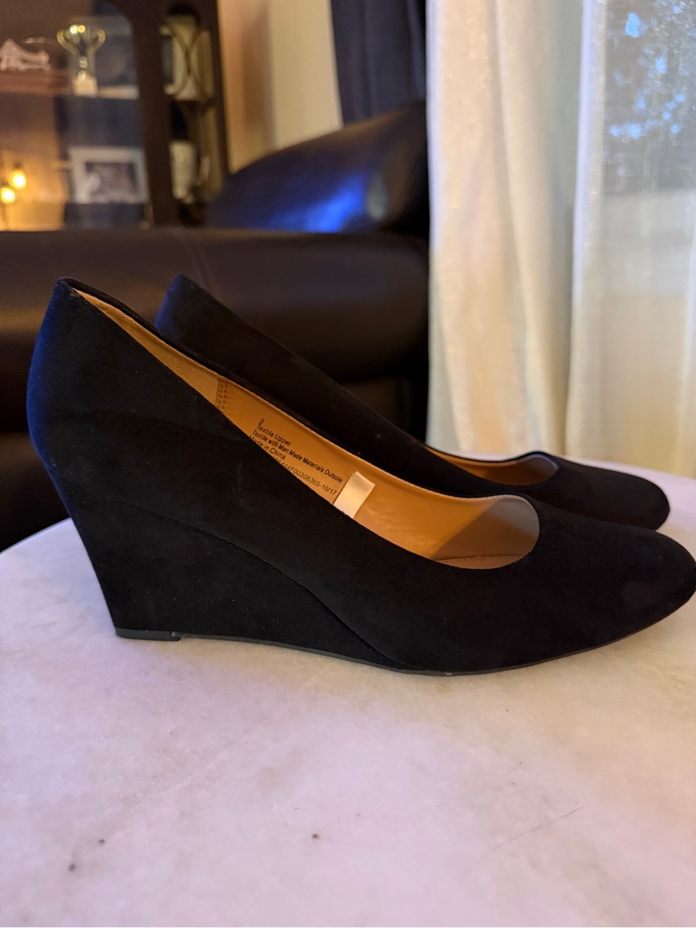 a new day Black Suede Wedge Pumps